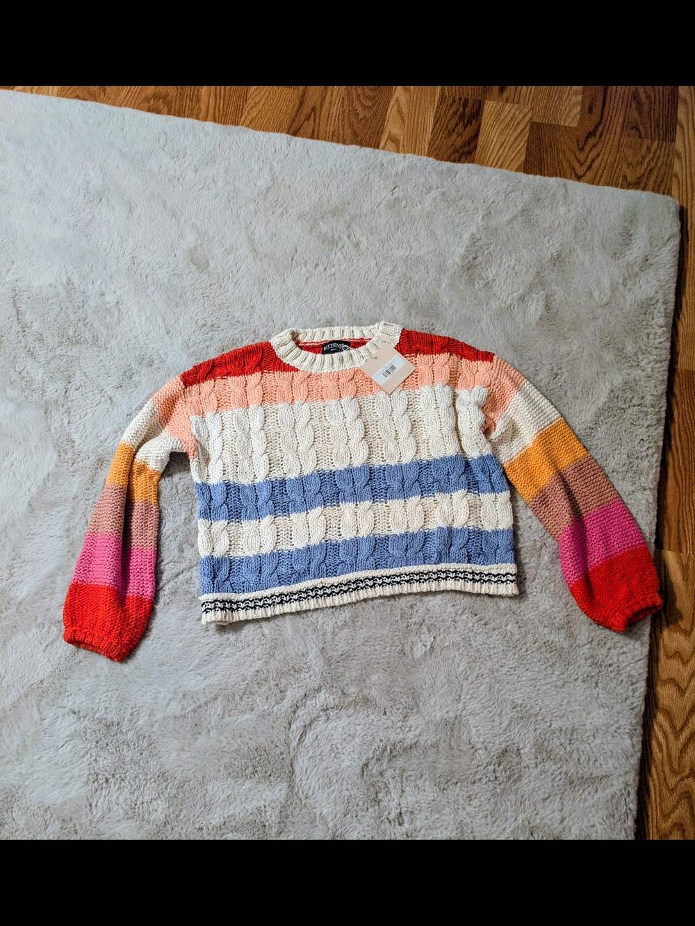 Striped Cable Knit Women's Sweater in Multicolor